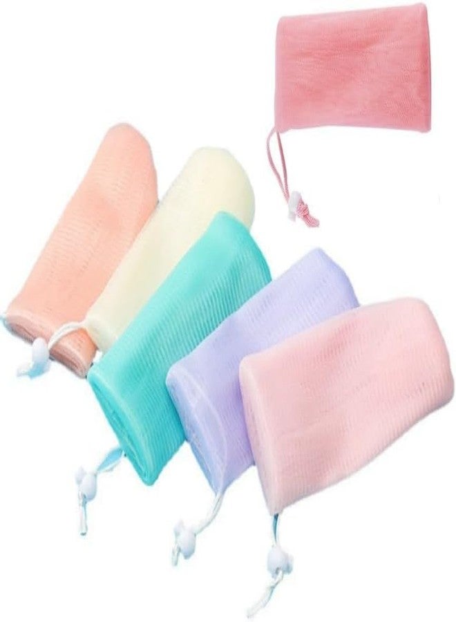 Tnyvm 6Pcs Random Color Exfoliating Mesh Soap Pouch Bubble Foam Net Bag for Body Facial Cleaning Tool, for Shower Saver Pouch Drawstring Foaming Net Soap Bag Used Repeatedly Easy to Store Cleansers - Image 1